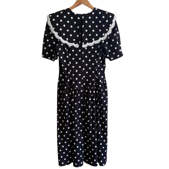 Vintage Miss Dorby Dress 14 Black White Polka Dot Cottage Core Coquette Prairie - Picture 2 of 8